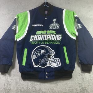 NFL Seattle Seahawks Jacket Adult Large Super Bowl Champion Sewn Snap Up Quilted